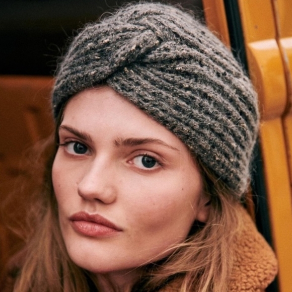 Sezane Gray Knit Turban Knot Cotton & Mohair Wool Winter Hat - Picture 1 of 9